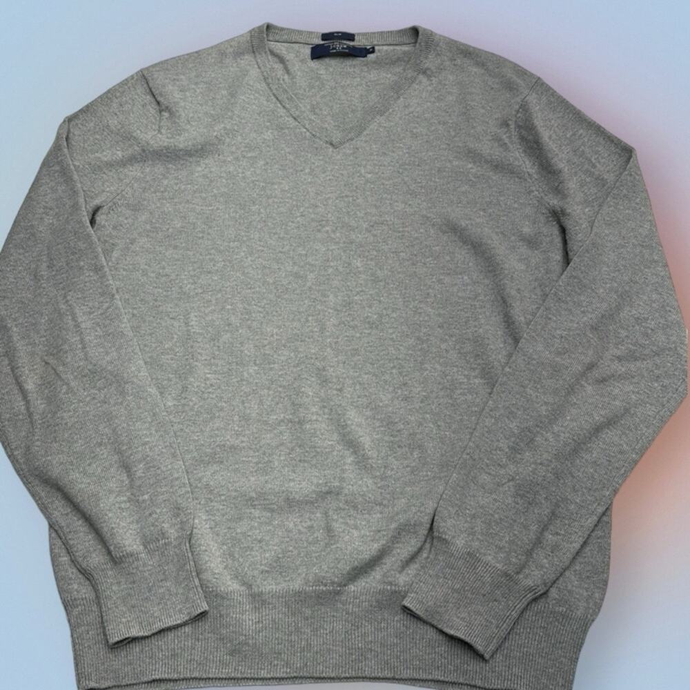 J. CREW Men’s Medium Gray Cotton with Cashmere V Neck Sweater